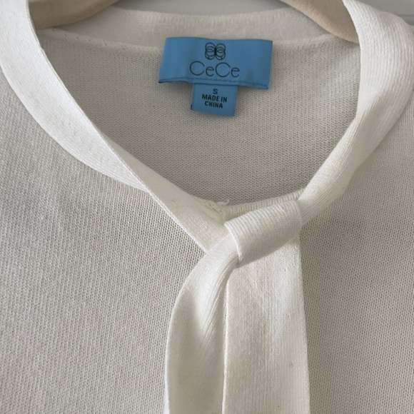CeCe | Sweaters | Cece White Sweet Tie Mix Media Cotton Blend Sweater |  Poshmark